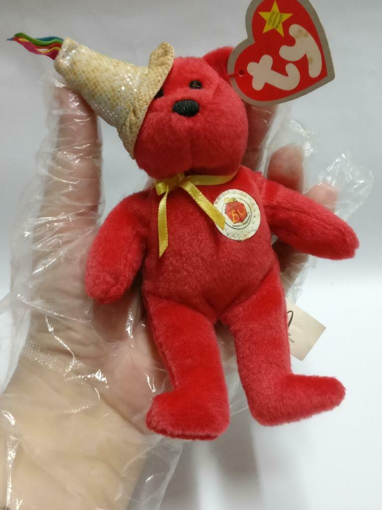 McDonald's Ty Beanie Red Party Hat Birthday Bear 6" Plush Soft Toy F/S (PTY135)