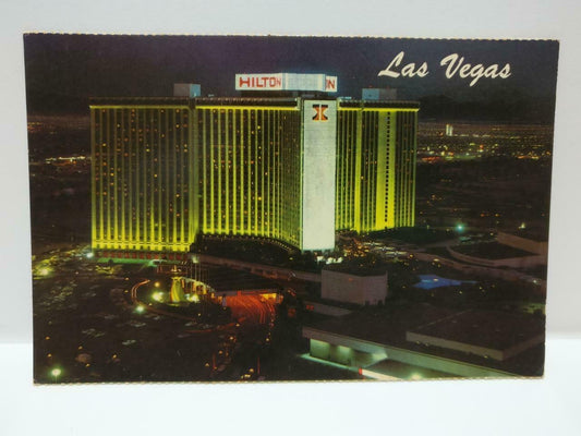 Vintage Las Vegas Hilton Hotel Night Roads Landscapes Color Postcard (P650)
