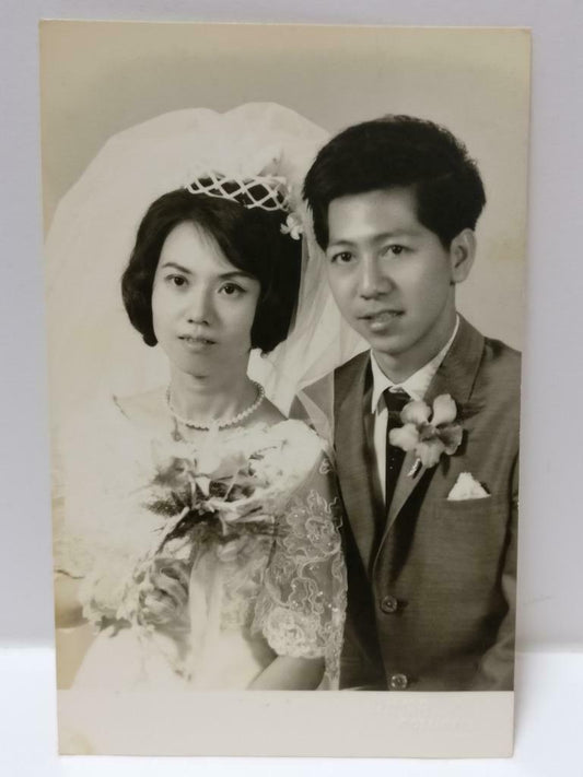 Vintage Asian Wedding Couple Bride Groom Close Up Studio Portrait B&W Photo P333