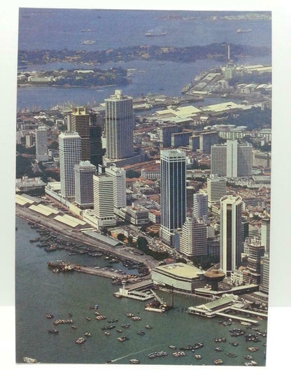 Vintage 1980 Singapore Waterfront Bird view Postcard (AC099)