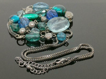 CJ888 Vintage Beautiful Beads Silver Tone Art Craft Estate Necklace F/S (J597)