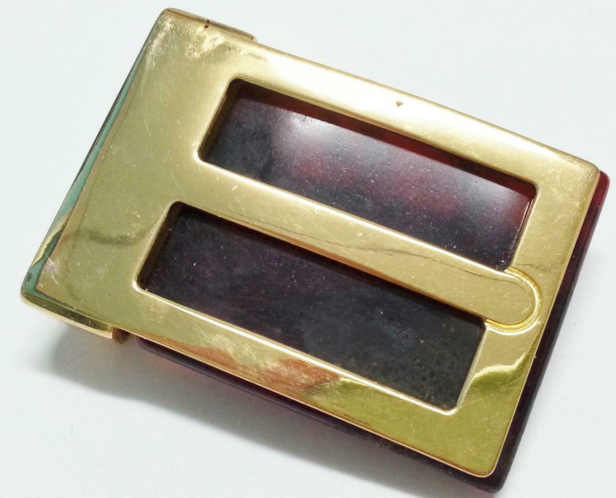 Rare Vintage Made In Italy Stainless Steel Gold Plated Retro Belt Buckle (B422)