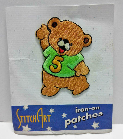 Embroidered Stitch Art Teddy Bear Number 5 On Shirt Iron On Patch (A998)
