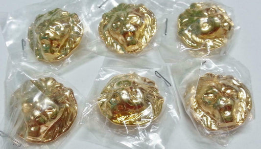 Mega Rare Vintage Lion Head Gold Color Unique Design Round Buttons x 6 (B389)