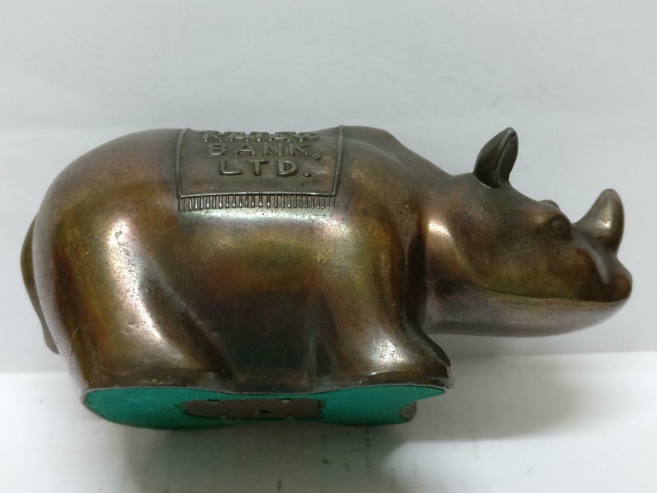 Rare 70's Vintage 崇僑銀行 Singapore Chung Khiaw Bank Coin Bank Bronze Rhino (A1654)