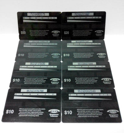 Used Vintage Singapore Phone Cards x8 Merlion Changi Airport Building Sea (A430)