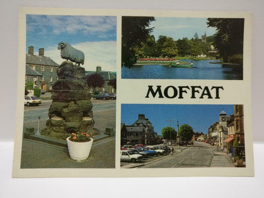 Vintage Ram Statue High Street & The Park Moffat Gateway Color Postcard (P571)