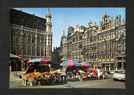 LUCKYPIGEON Brussels Market Place Wheelbarrow Buildings Flowers Postcard (C1774)