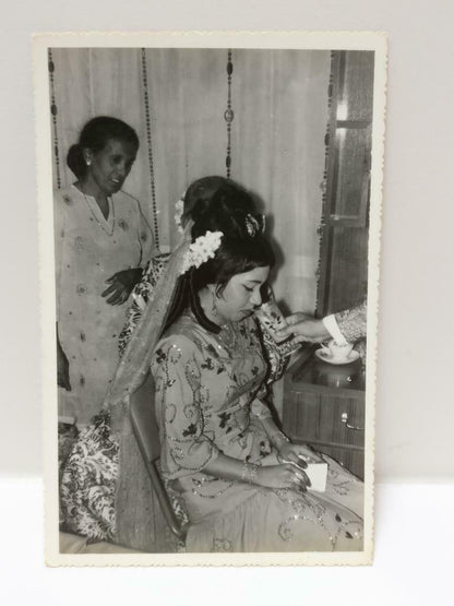 Vintage Malay Lady In Traditional Wear Pretty Hair Styles Studio B&W Photo P362