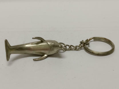 LP888 Rare Vintage Cute Dolphin Metal Silver Tone Souvenir Keychain Keyring F/S B688