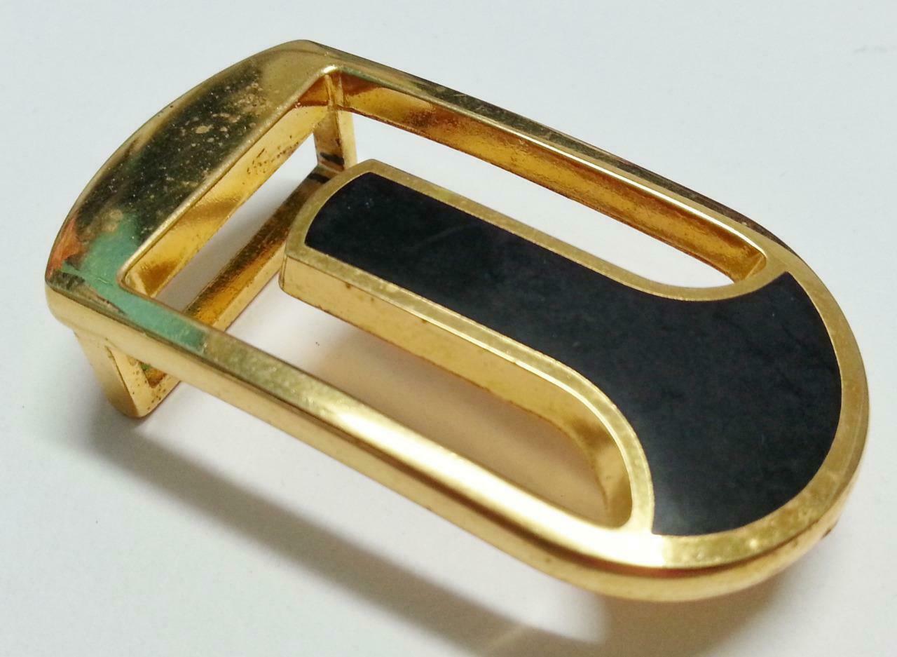 Rare Vintage Made In Italy Stainless Steel Gold Plated Retro Belt Buckle (B414)