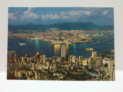 Vintage Hong Kong Night Scene From The Peak 九龍夜景 Building Seaview Postcard P751