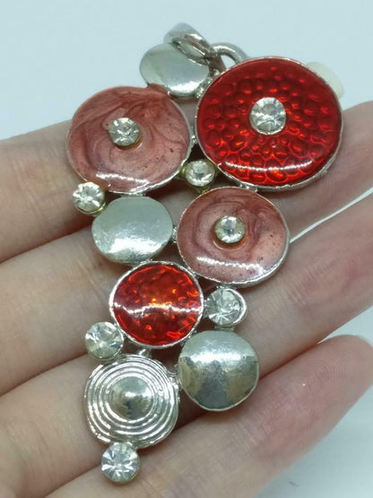 CJ888 Diamante Red Rhinestone Beads Art Silver Tone Charm Pendant F/S (J871)