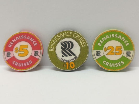 Vintage Rare Renaissance Cruises Casino Poker Chips Non-Negotiable x3 (A1857)