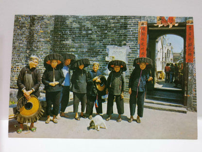 Vintage Hong Kong Kathing Walled City Village Women & Dog 新界锦田 Postcard (P822)