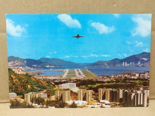 LUCKYPIGEON View Of Plane Landing From Lung Tseung Road HK Postcard (C1931)