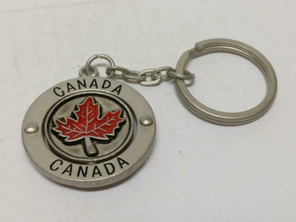 Vintage Canada Red Maple Leaf Moose Silver Tone Metal Keychain Keyring F/S B732