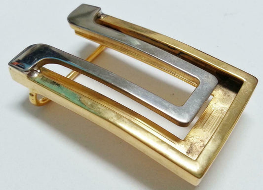Rare Vintage Retro Stainless Steel Gold Plated Belt Buckle (B417)