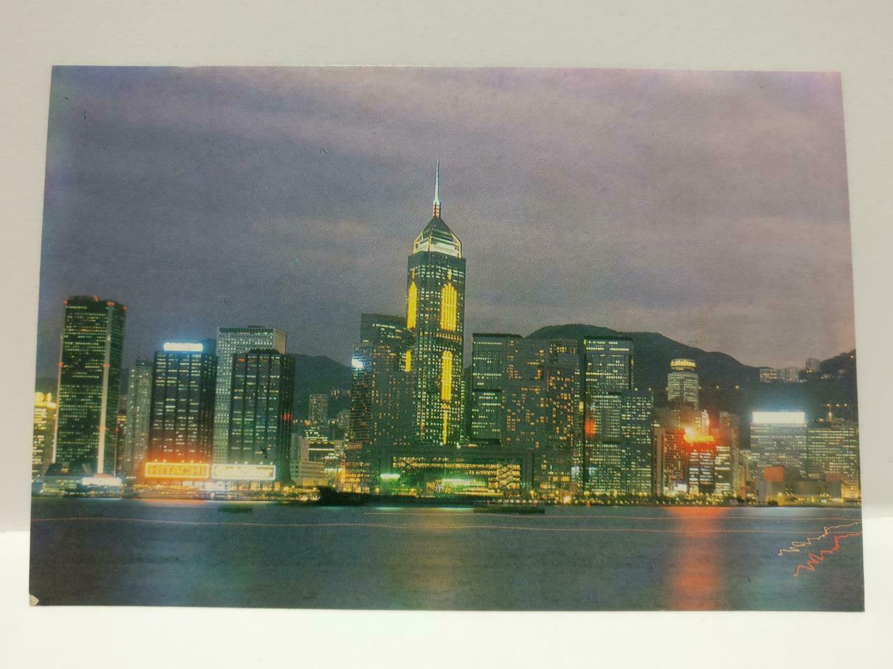 Vintage Hong Kong Night Scenery Of Victoria Habour 維多利亞港 Building Postcard P831