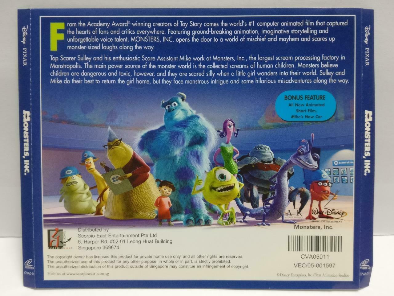 Cartoon Animated Movie Monsters,Inc. Rare Singapore Video CD 2x VCD OOP (CDS345)