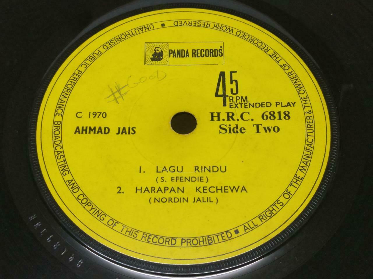 Malaysia Malay Ahmad Lagu Rindu 1970 Singapore EP 7" 45 RPM Panda Label (EP374)