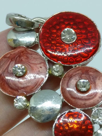 CJ888 Diamante Red Rhinestone Beads Art Silver Tone Charm Pendant F/S (J871)