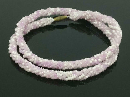 CJ888 Beautiful Art Craft Light Purple & White Beads Estate Necklace F/S (J633)