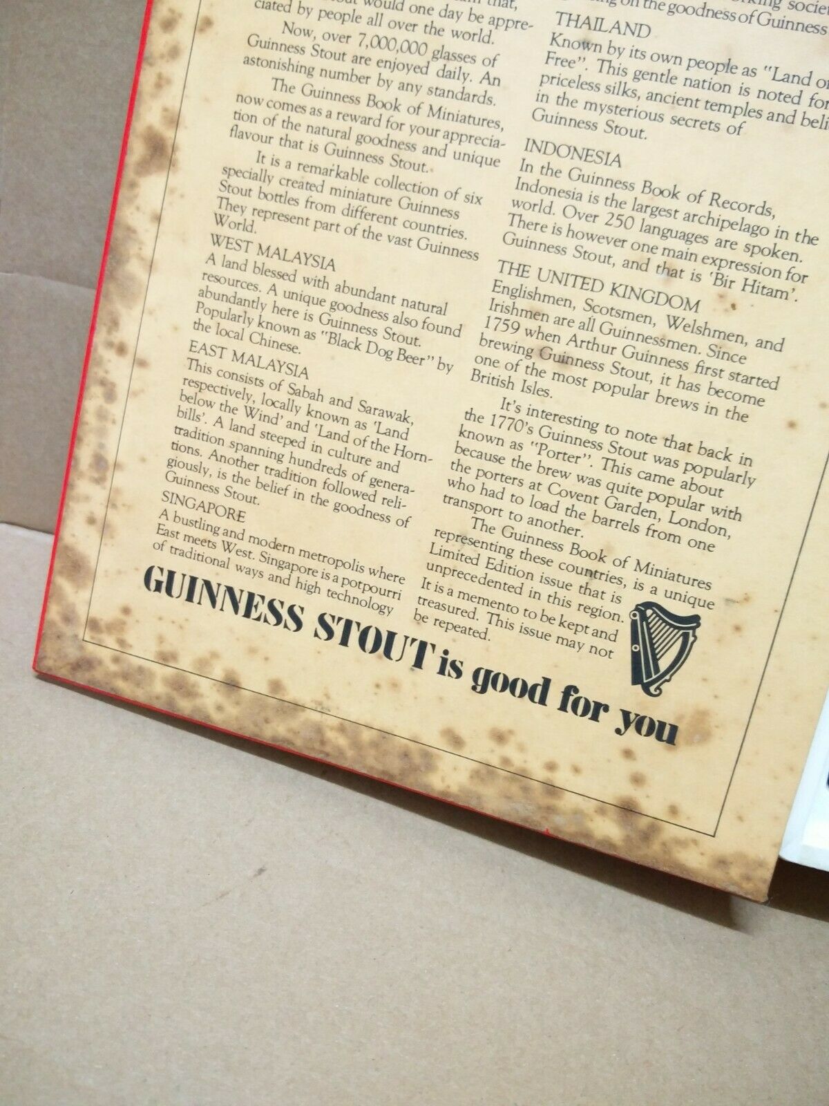 Guinness Miniatures Beer Glass Bottles x6 w/Box Singapore Limited Edition A1397