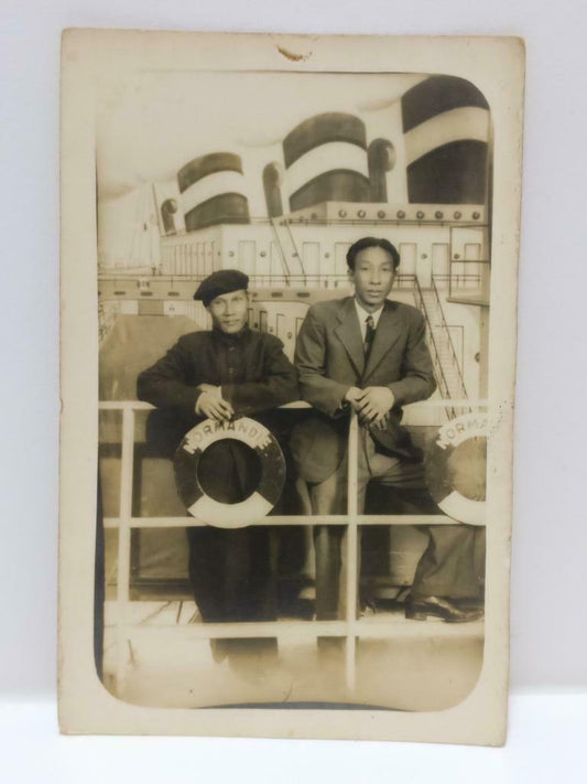 1940s Overseas Chinese Navy Cruise Ship Background Retro Studio B&W Photo (P539)