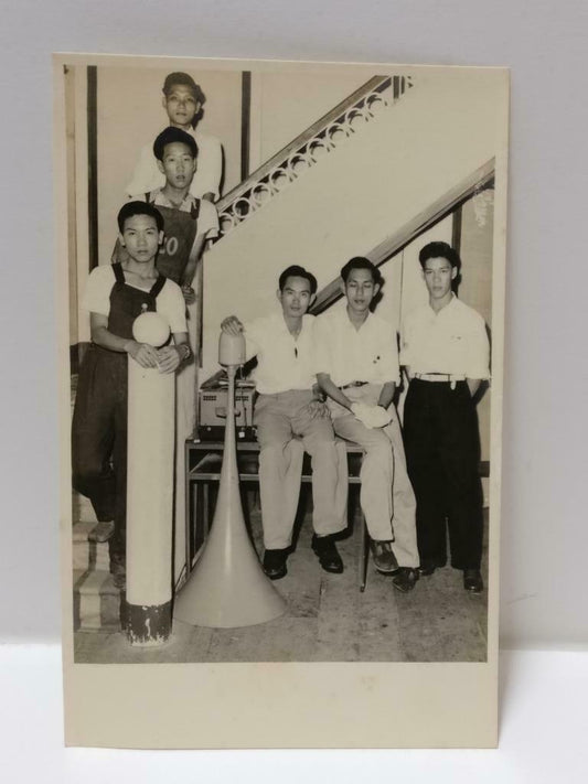 Vintage Asian Chinese Man Standing By The Stairs Portrait B&W Postcard (P368)