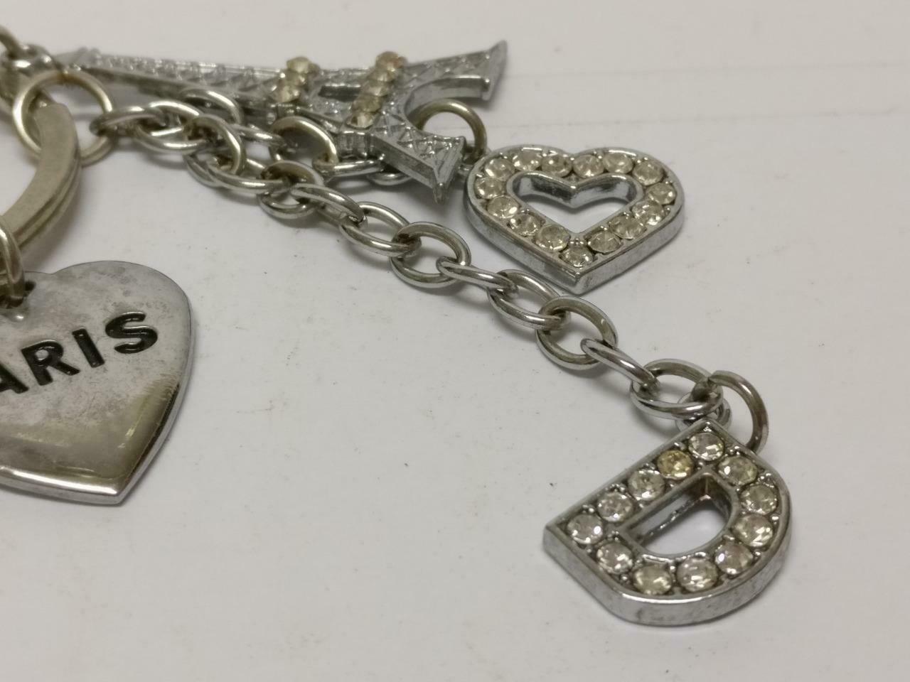 LP888 Vintage Paris Eiffel Tower Rhinestone Heart Metal Keychain Keyring F/S (B657)