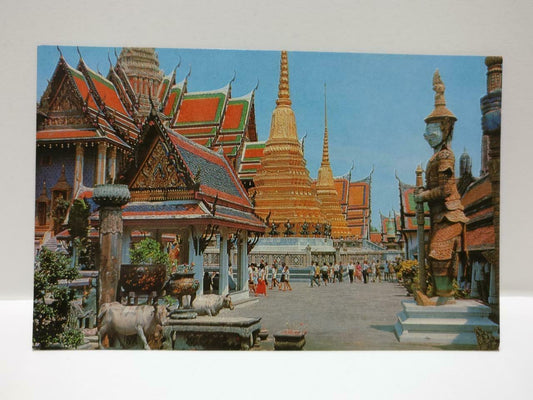 Vintage Inside The Emerald Buddha Temple Bangkok Thailand Color Postcard (P640)