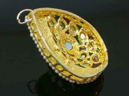 Vintage Bohemian Rhinestone Faux Pearl Bead Gold Tone Charm Pendant F/S (J814)