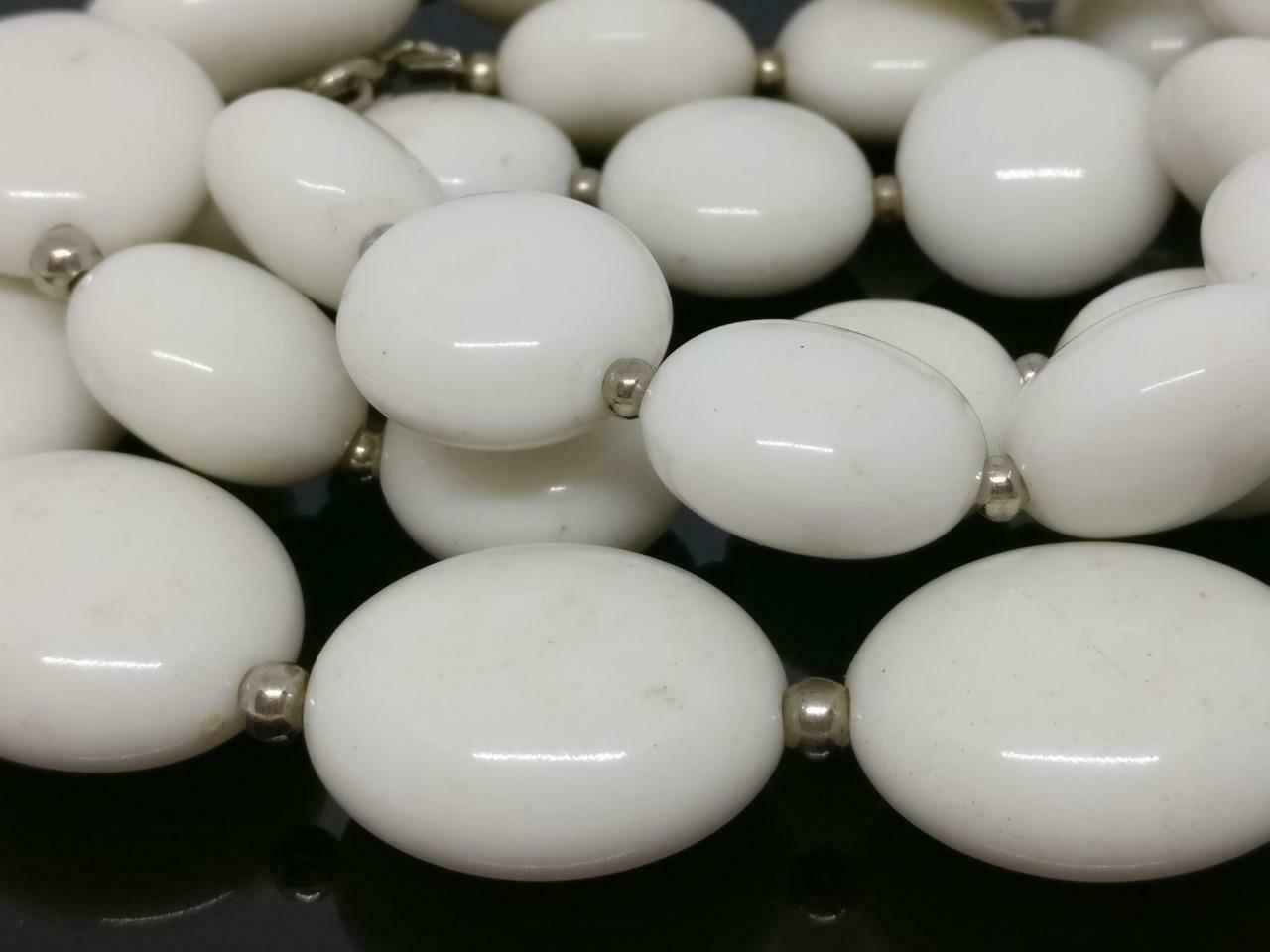 CJ888 Vintage Beautiful Retro Art Deco Women Oval White Beaded Necklace F/S J603
