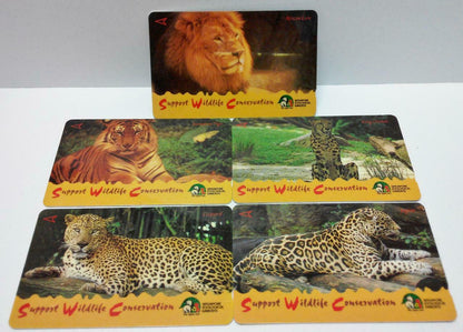 Used Vintage Singapore Phone Cards x5 Wildlife Zoo Lion Tiger Leopard  (A421)