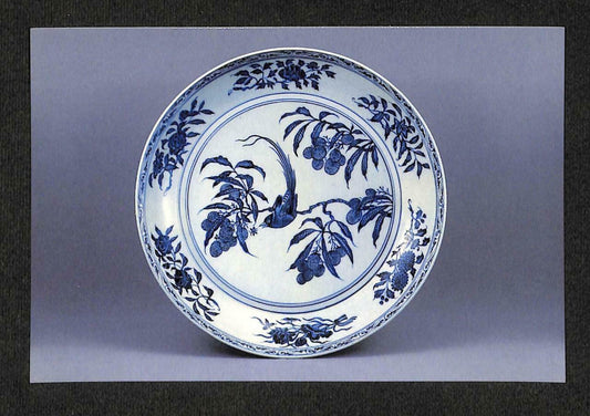 LUCKYPIGEON China Blue Porcelain Painted Plate Bird Lychee Postcard (C1543)