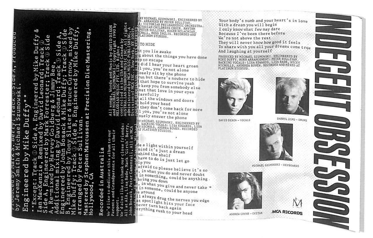 Rare Indecent Obsession Tell Me Something 1989 Singapore English Cassette CT959