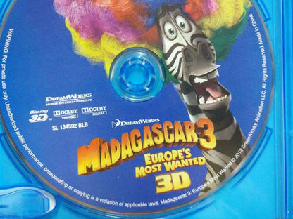 Blu-Ray 3D Movie Dreamworks Madagascar 3 2012 2x Disc No Booklet (GA386)