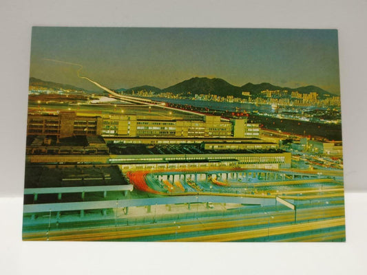 Vintage Night Landing Of Plane At Hong Kong KaiTak Airport 启德机场 Postcard (P736)