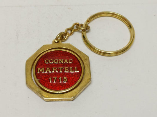 LP888 Vintage Cognac Martell 1715 Brandy Cow Ox Gold Tone Metal Keychain keyring B715