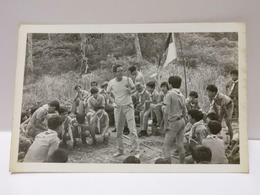 Vintage Singapore Scout Teacher Teaching Students Outdoors Candid B&W Photo P506