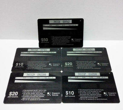 Used Vintage Singapore Phone Cards x5 Beautiful Building Bridge Night Scene A416