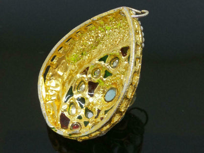 Vintage Bohemian Rhinestone Faux Pearl Bead Gold Tone Charm Pendant F/S (J814)
