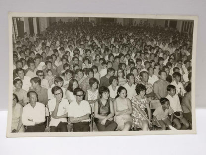 Asian Chinese Assembly Full Of People Crowd Enjoying Stage Show B&W Photo (P403)