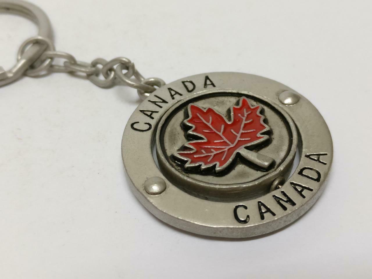 Vintage Canada Red Maple Leaf Moose Silver Tone Metal Keychain Keyring F/S B732