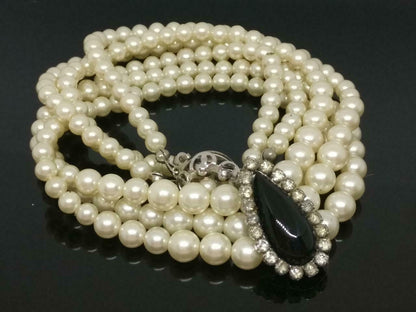 CJ888 Vintage Women Diamante Faux Pearls Bead Art Decor Estate Necklace F/S J531