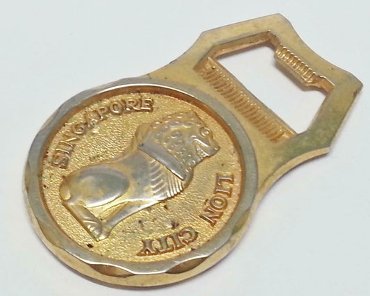 Vintage Singapore Lion City Merlion Gold Tone Bottle Opener (B022)