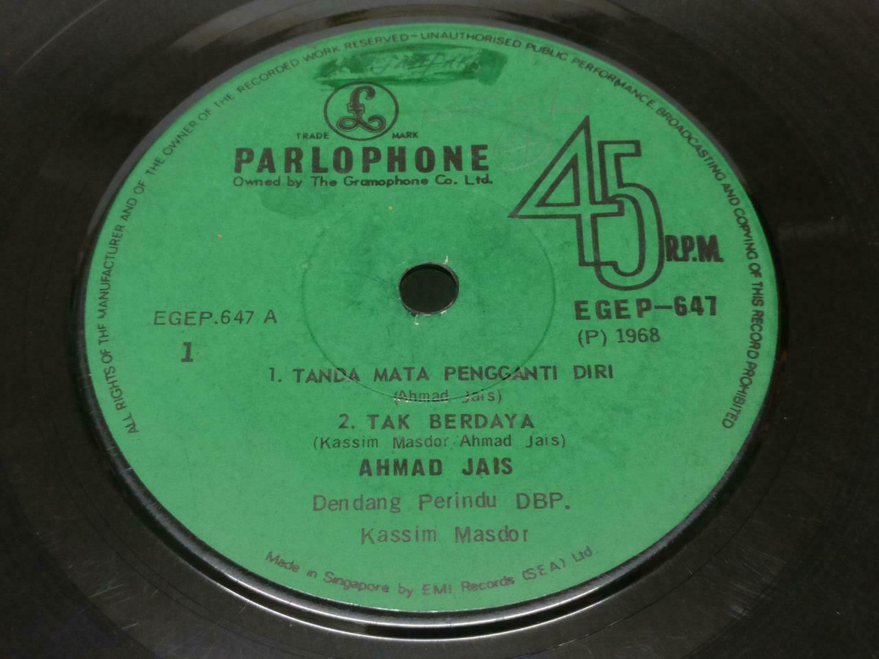 Malaysia Ahmad Jais Sangsara Rare EMI 1968 Singapore Malay EP 7" 45 RPM (EP368)