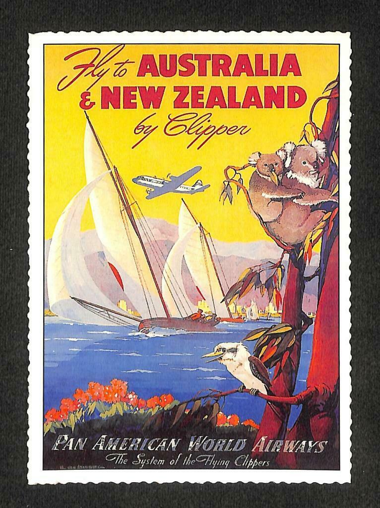 LUCKYPIGEON Australia To New Zealand Clipper Sea Airplane Koala Postcard (C1586)