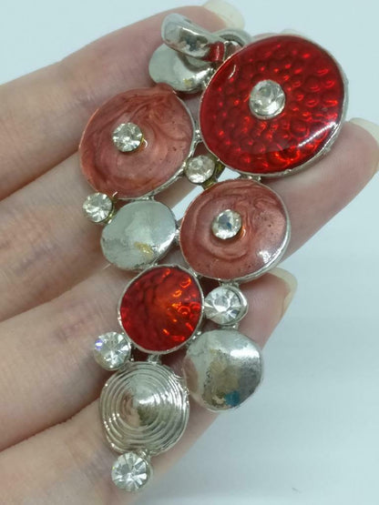 CJ888 Diamante Red Rhinestone Beads Art Silver Tone Charm Pendant F/S (J871)